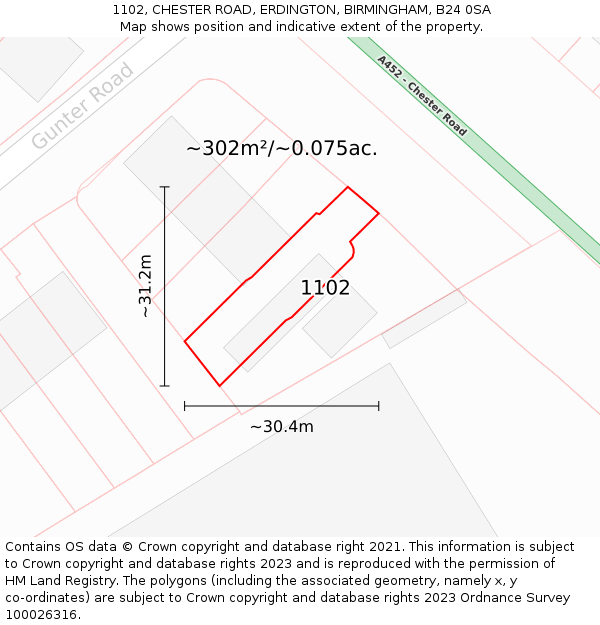 1102, CHESTER ROAD, ERDINGTON, BIRMINGHAM, B24 0SA: Plot and title map