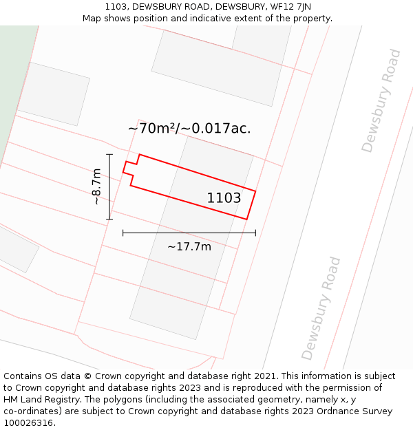 1103, DEWSBURY ROAD, DEWSBURY, WF12 7JN: Plot and title map