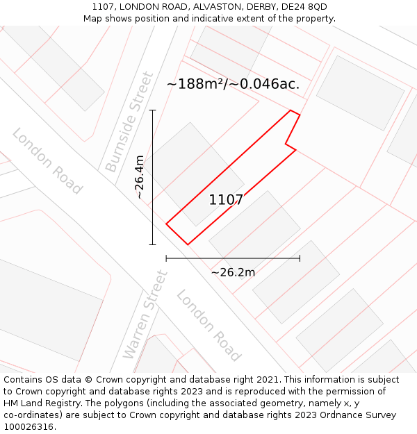 1107, LONDON ROAD, ALVASTON, DERBY, DE24 8QD: Plot and title map