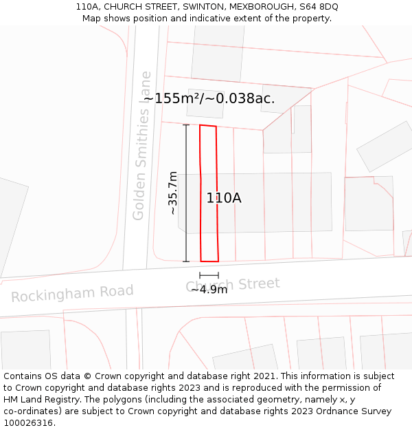 110A, CHURCH STREET, SWINTON, MEXBOROUGH, S64 8DQ: Plot and title map