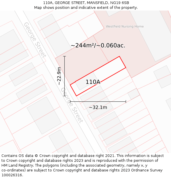 110A, GEORGE STREET, MANSFIELD, NG19 6SB: Plot and title map