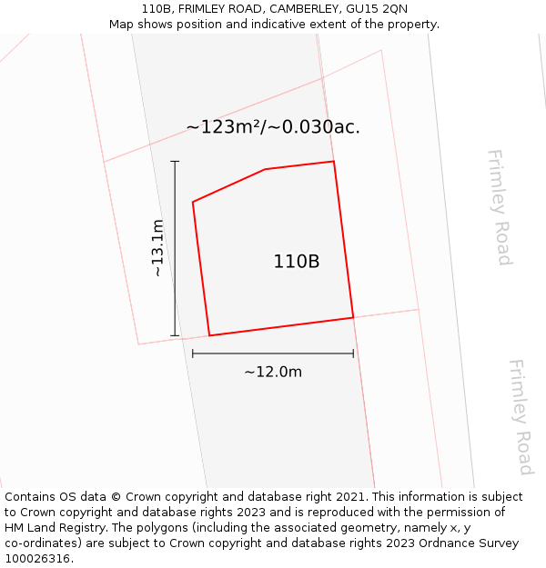 110B, FRIMLEY ROAD, CAMBERLEY, GU15 2QN: Plot and title map