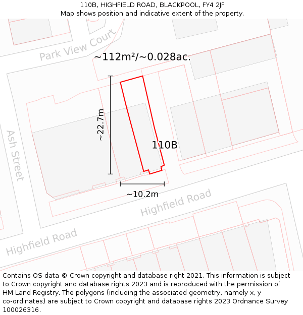 110B, HIGHFIELD ROAD, BLACKPOOL, FY4 2JF: Plot and title map