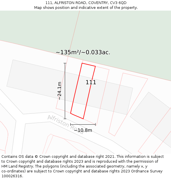 111, ALFRISTON ROAD, COVENTRY, CV3 6QD: Plot and title map