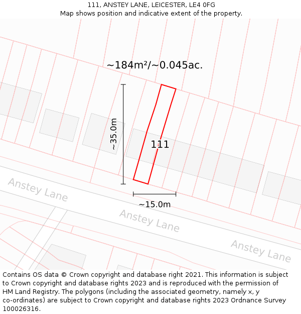 111, ANSTEY LANE, LEICESTER, LE4 0FG: Plot and title map