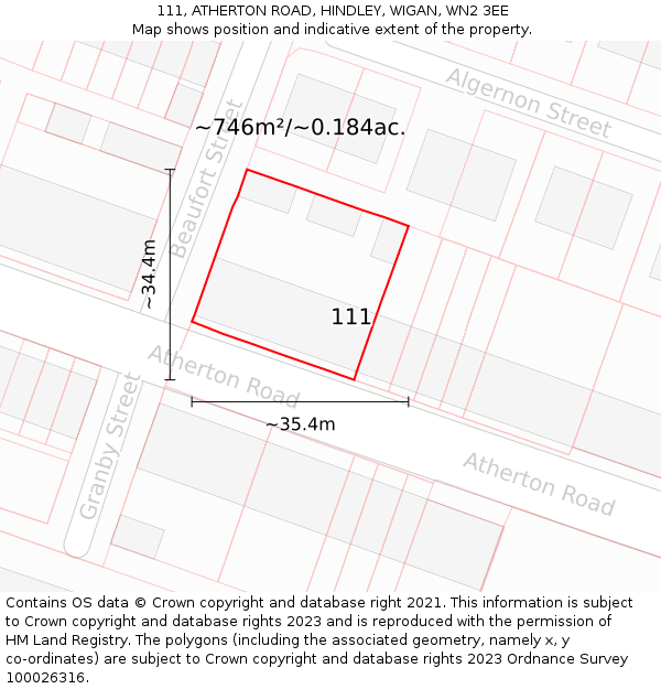 111, ATHERTON ROAD, HINDLEY, WIGAN, WN2 3EE: Plot and title map