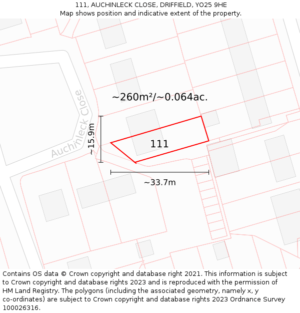 111, AUCHINLECK CLOSE, DRIFFIELD, YO25 9HE: Plot and title map