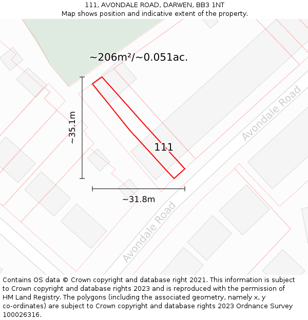 111, AVONDALE ROAD, DARWEN, BB3 1NT: Plot and title map
