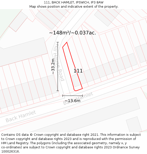 111, BACK HAMLET, IPSWICH, IP3 8AW: Plot and title map