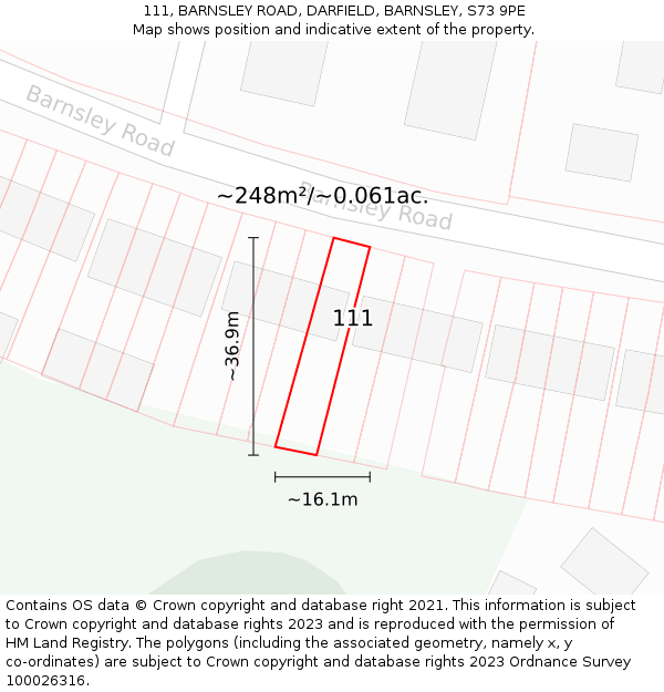 111, BARNSLEY ROAD, DARFIELD, BARNSLEY, S73 9PE: Plot and title map