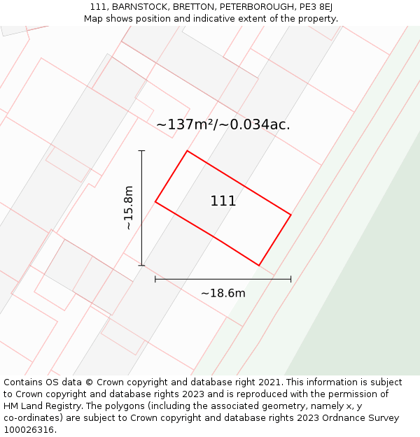 111, BARNSTOCK, BRETTON, PETERBOROUGH, PE3 8EJ: Plot and title map