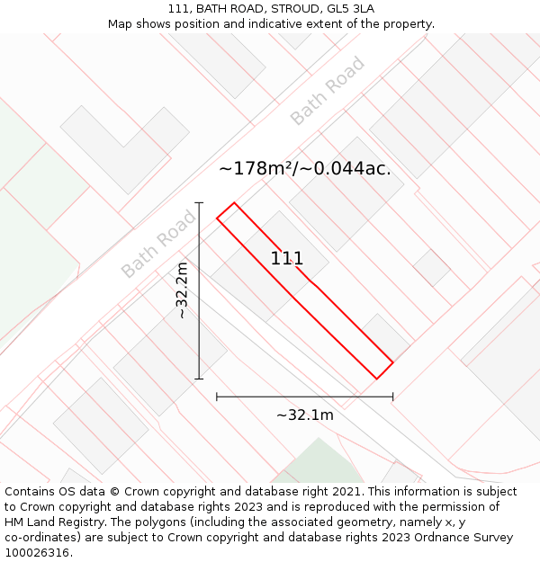 111, BATH ROAD, STROUD, GL5 3LA: Plot and title map
