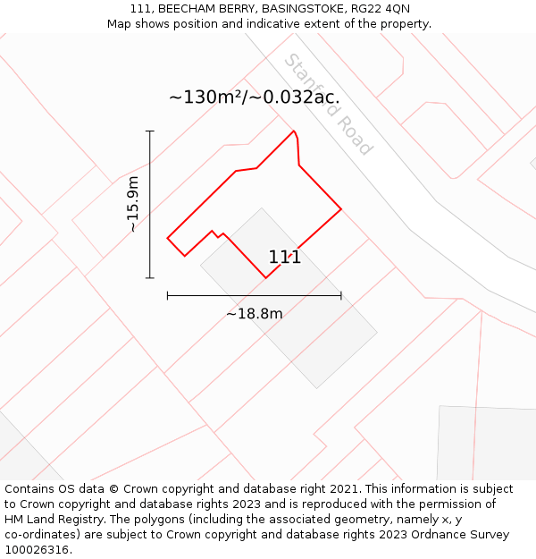111, BEECHAM BERRY, BASINGSTOKE, RG22 4QN: Plot and title map