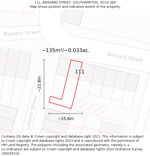 111, BERNARD STREET, SOUTHAMPTON, SO14 3EA: Plot and title map