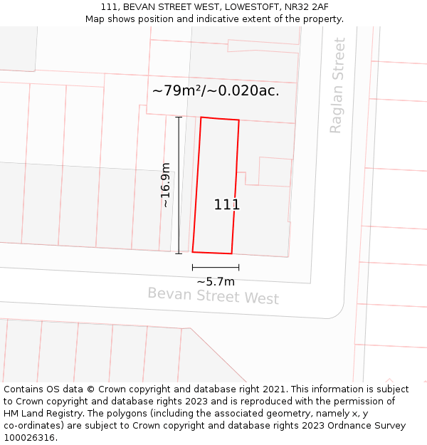 111, BEVAN STREET WEST, LOWESTOFT, NR32 2AF: Plot and title map