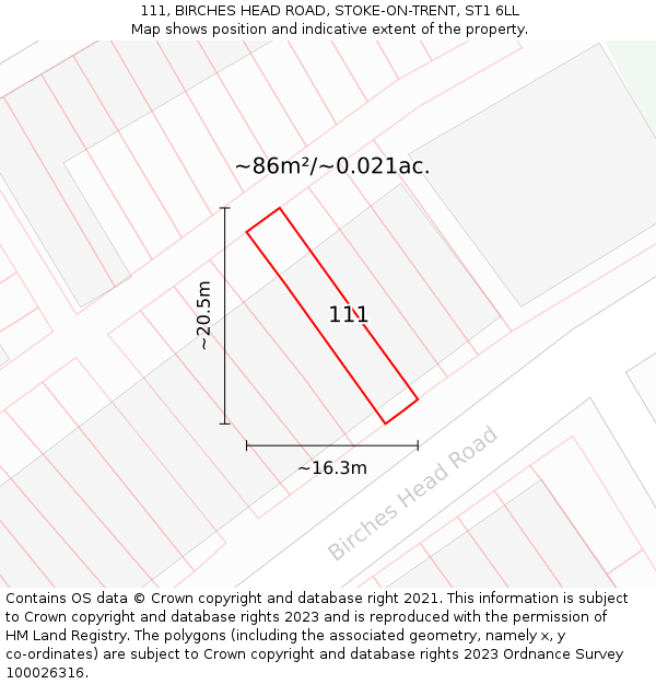 111, BIRCHES HEAD ROAD, STOKE-ON-TRENT, ST1 6LL: Plot and title map