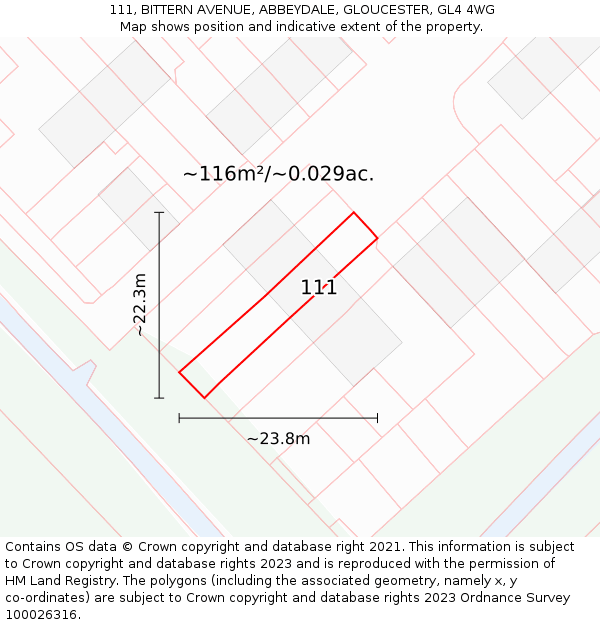 111, BITTERN AVENUE, ABBEYDALE, GLOUCESTER, GL4 4WG: Plot and title map