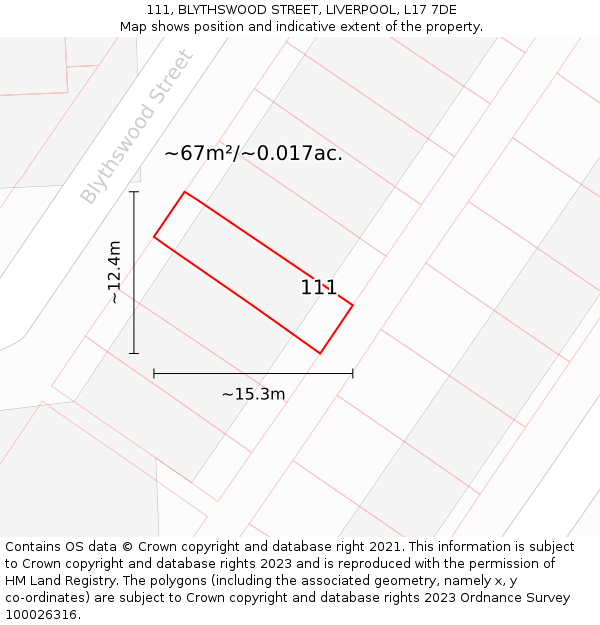 111, BLYTHSWOOD STREET, LIVERPOOL, L17 7DE: Plot and title map