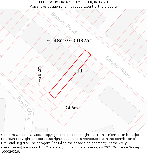 111, BOGNOR ROAD, CHICHESTER, PO19 7TH: Plot and title map