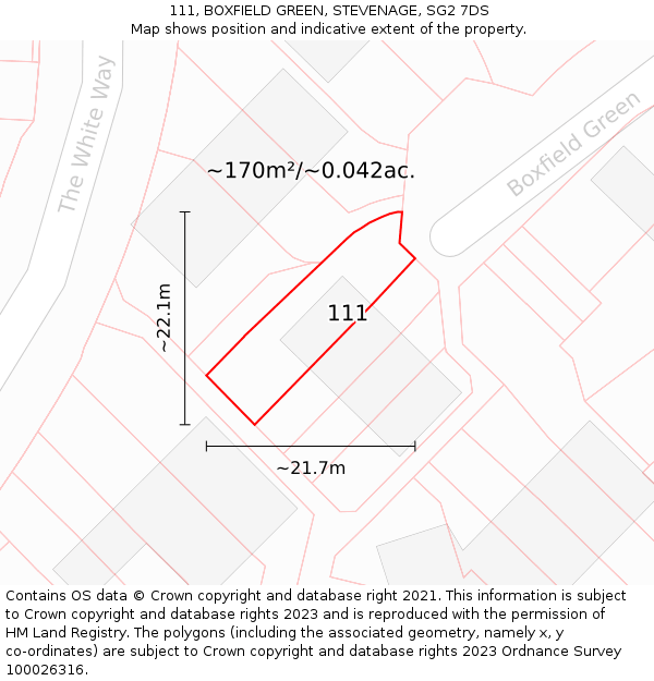 111, BOXFIELD GREEN, STEVENAGE, SG2 7DS: Plot and title map