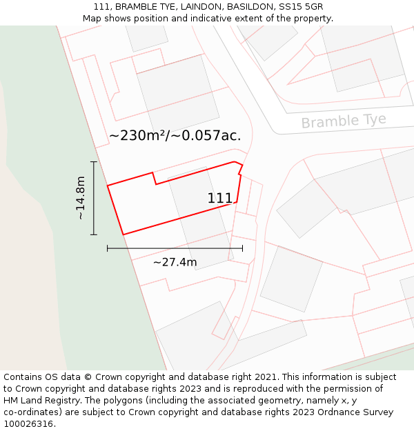 111, BRAMBLE TYE, LAINDON, BASILDON, SS15 5GR: Plot and title map