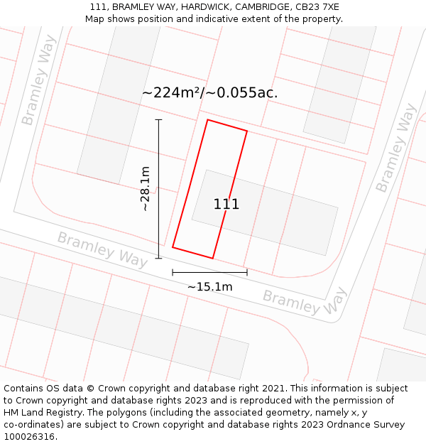 111, BRAMLEY WAY, HARDWICK, CAMBRIDGE, CB23 7XE: Plot and title map