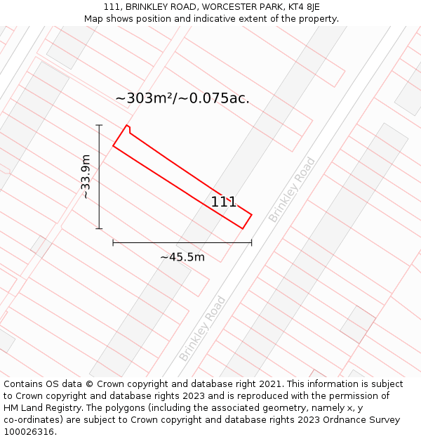 111, BRINKLEY ROAD, WORCESTER PARK, KT4 8JE: Plot and title map