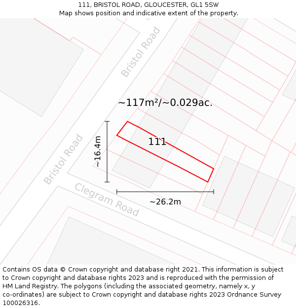 111, BRISTOL ROAD, GLOUCESTER, GL1 5SW: Plot and title map