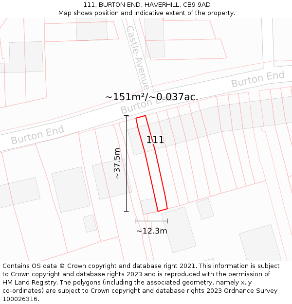 111, BURTON END, HAVERHILL, CB9 9AD: Plot and title map