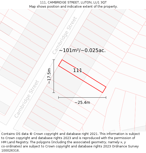 111, CAMBRIDGE STREET, LUTON, LU1 3QT: Plot and title map