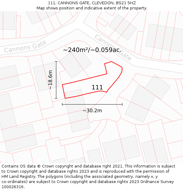 111, CANNONS GATE, CLEVEDON, BS21 5HZ: Plot and title map