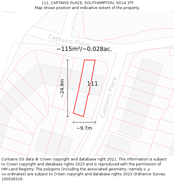 111, CAPTAINS PLACE, SOUTHAMPTON, SO14 3TF: Plot and title map