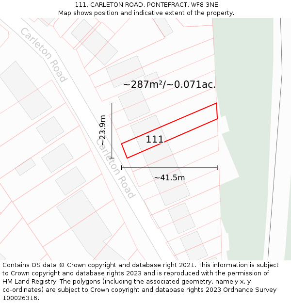 111, CARLETON ROAD, PONTEFRACT, WF8 3NE: Plot and title map