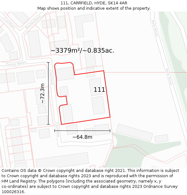 111, CARRFIELD, HYDE, SK14 4AR: Plot and title map