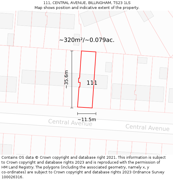 111, CENTRAL AVENUE, BILLINGHAM, TS23 1LS: Plot and title map