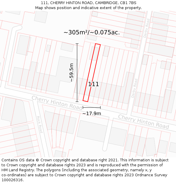 111, CHERRY HINTON ROAD, CAMBRIDGE, CB1 7BS: Plot and title map