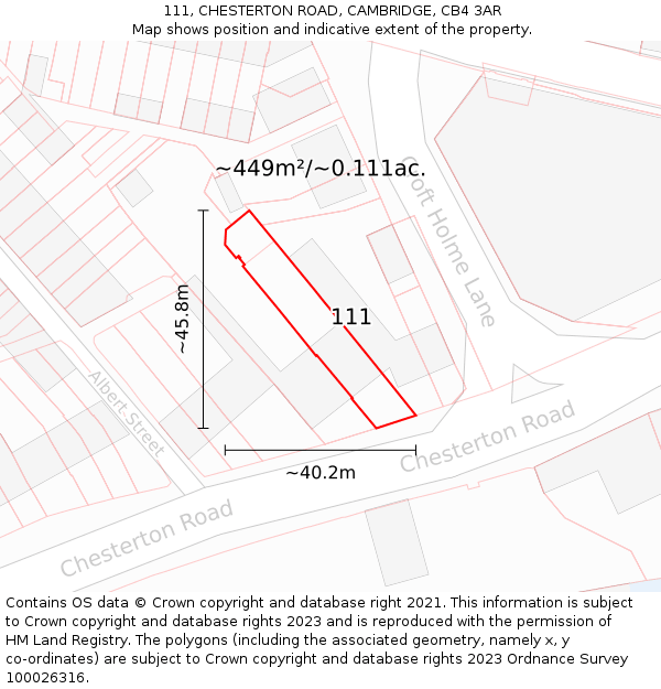 111, CHESTERTON ROAD, CAMBRIDGE, CB4 3AR: Plot and title map
