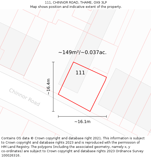 111, CHINNOR ROAD, THAME, OX9 3LP: Plot and title map