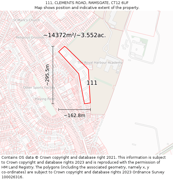 111, CLEMENTS ROAD, RAMSGATE, CT12 6UF: Plot and title map