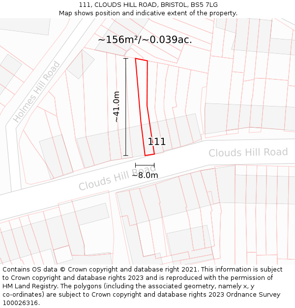 111, CLOUDS HILL ROAD, BRISTOL, BS5 7LG: Plot and title map