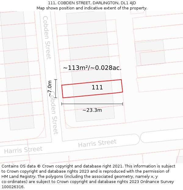 111, COBDEN STREET, DARLINGTON, DL1 4JD: Plot and title map