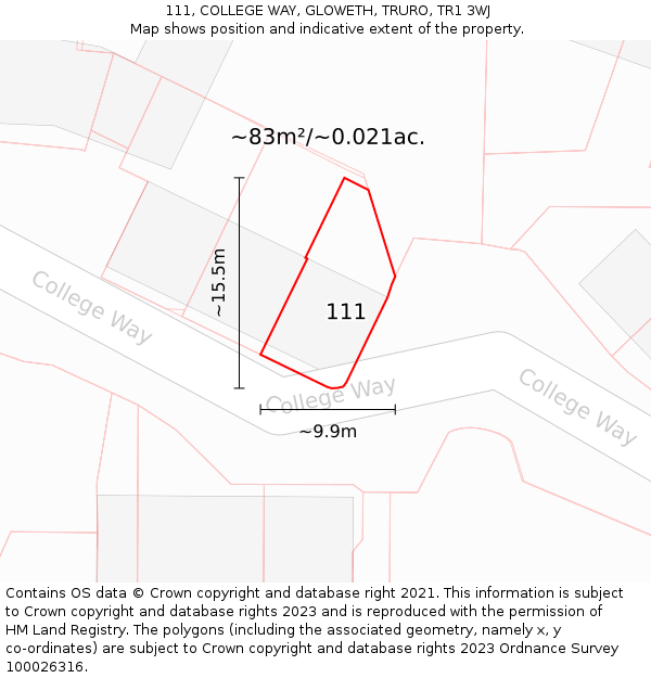111, COLLEGE WAY, GLOWETH, TRURO, TR1 3WJ: Plot and title map