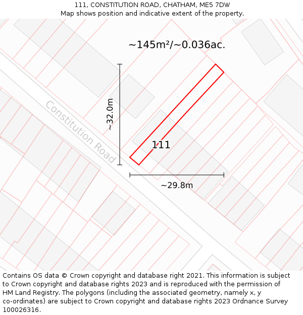 111, CONSTITUTION ROAD, CHATHAM, ME5 7DW: Plot and title map