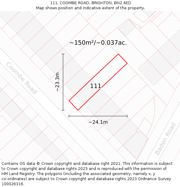 111, COOMBE ROAD, BRIGHTON, BN2 4ED: Plot and title map