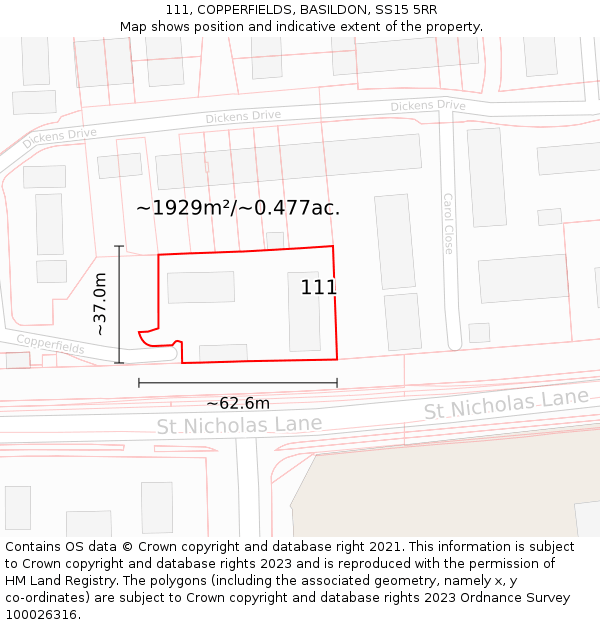 111, COPPERFIELDS, BASILDON, SS15 5RR: Plot and title map