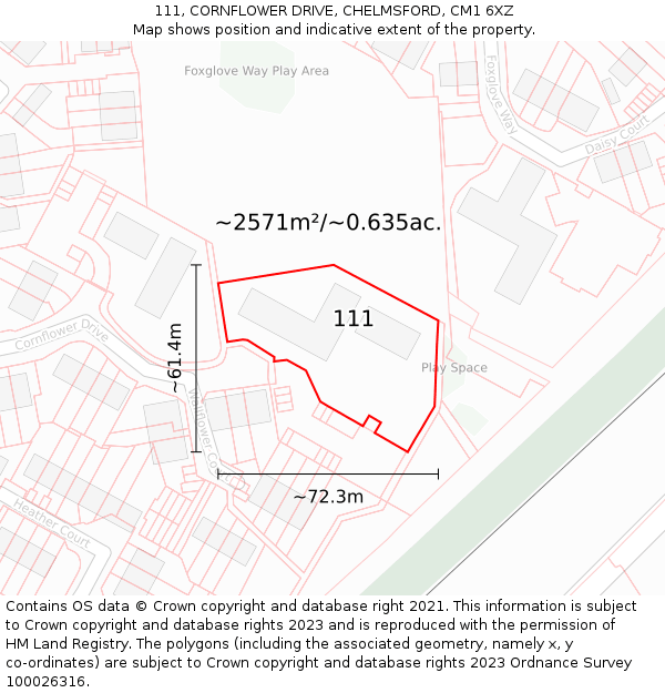 111, CORNFLOWER DRIVE, CHELMSFORD, CM1 6XZ: Plot and title map