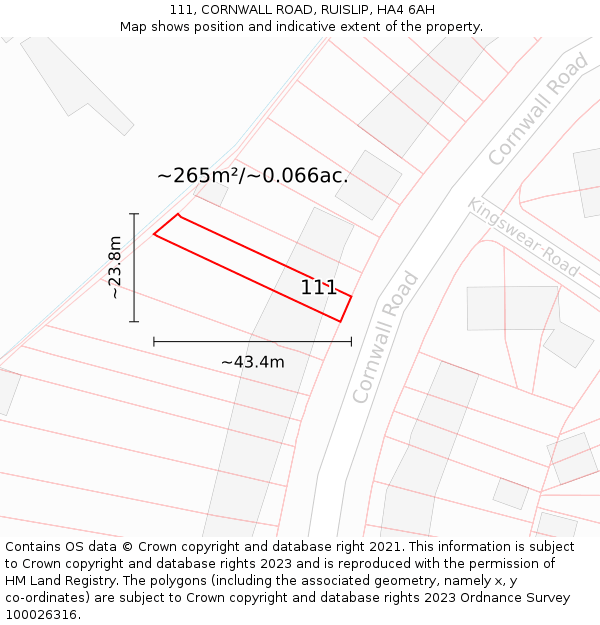 111, CORNWALL ROAD, RUISLIP, HA4 6AH: Plot and title map