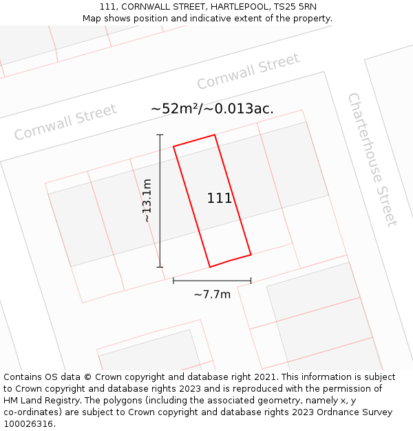 111, CORNWALL STREET, HARTLEPOOL, TS25 5RN: Plot and title map