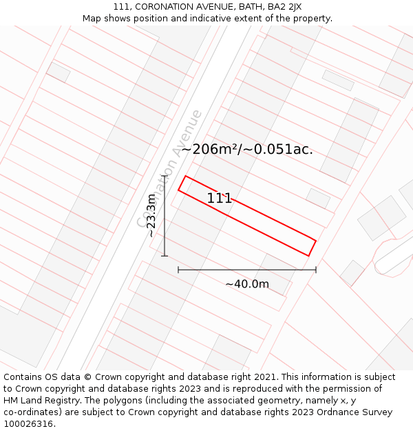 111, CORONATION AVENUE, BATH, BA2 2JX: Plot and title map