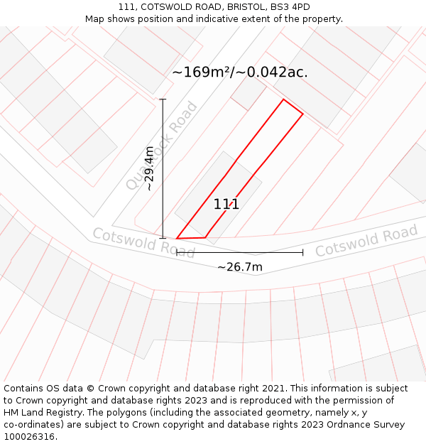 111, COTSWOLD ROAD, BRISTOL, BS3 4PD: Plot and title map